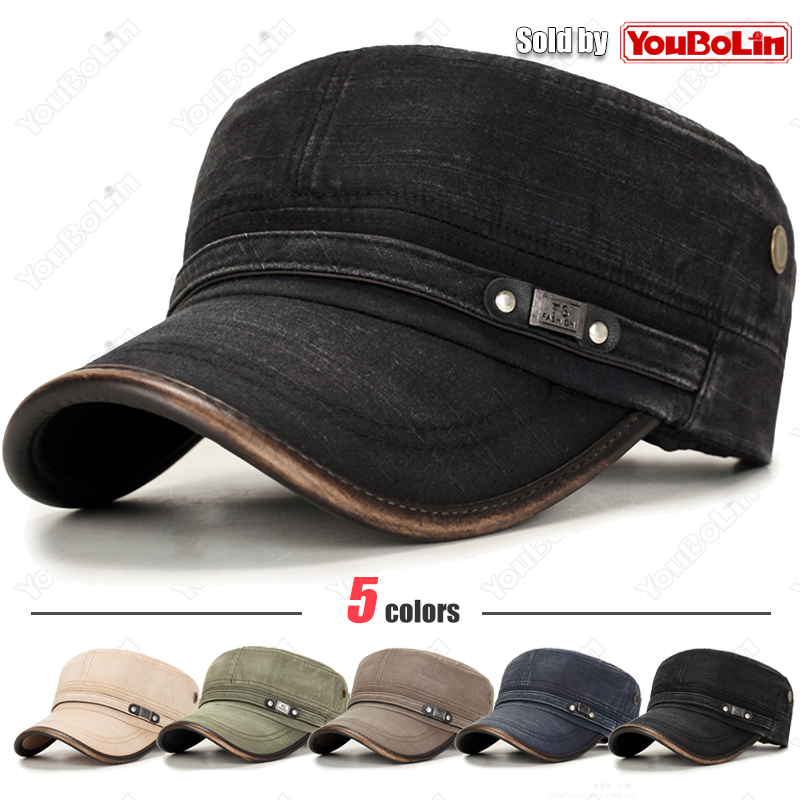 Dad Hat Cotton - Berretto piatto da scuola militare regolabile